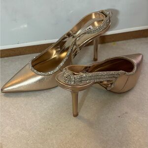 Dune Elegant Gold Stiletto Heels With Adorned With Crystal Beading